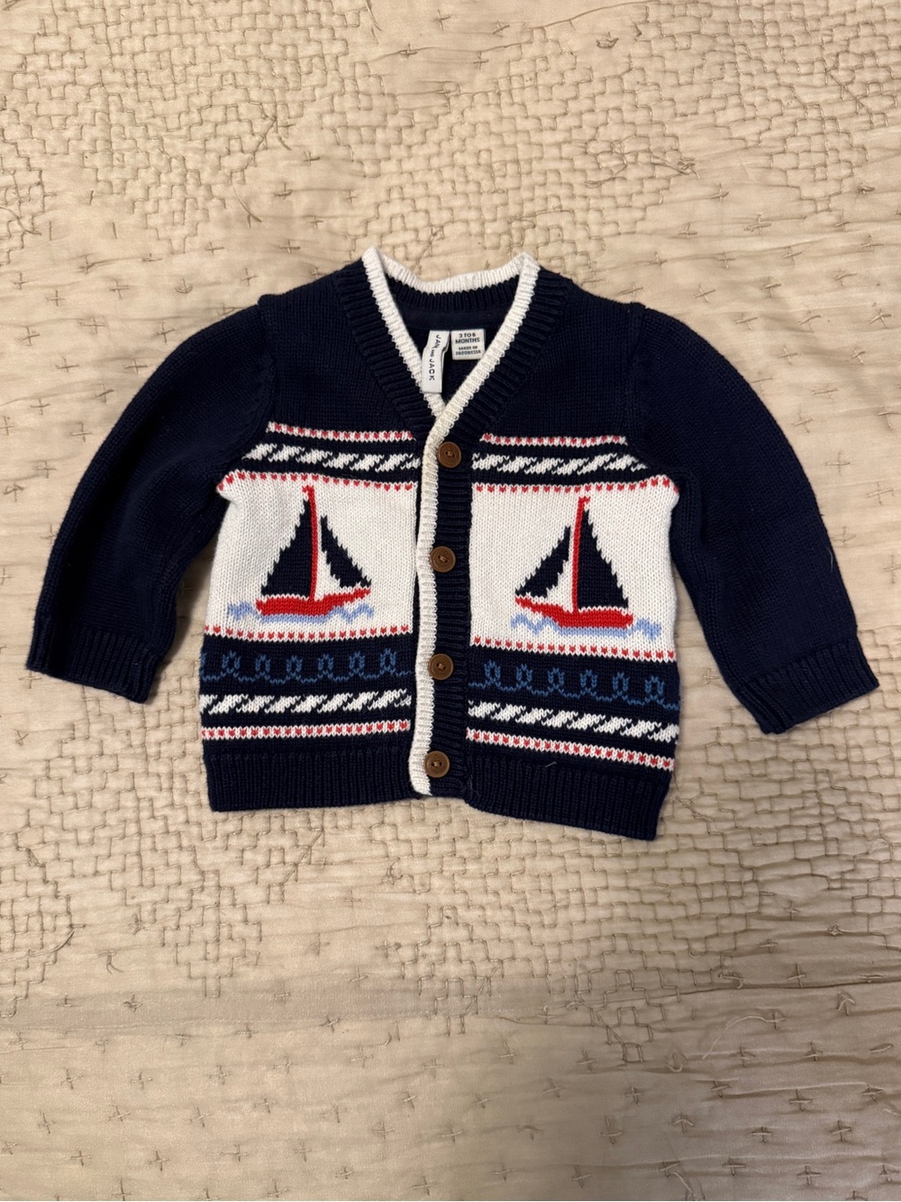 Janie and Jack Navy, White & Red Sailboat Knit Cardigan